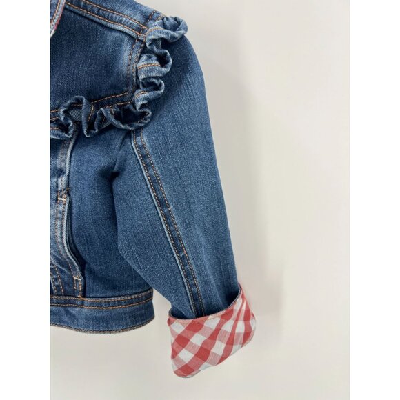 Matilda Jane Girls Size 2 Ruffled Gingham Denim Jacket Boho Whimsical - Picture 11 of 13